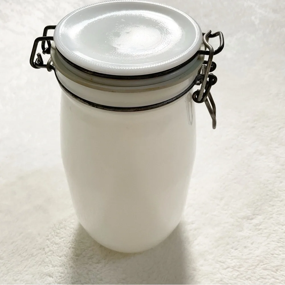 Vintage Milk Glass 1.5L Canister Jar w Wire Bail Lid Mid-Century Kitchen Decor